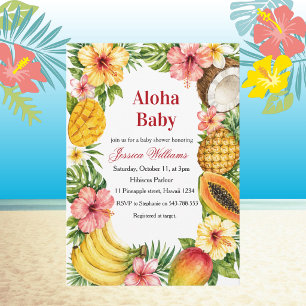 Invitation Baby Aloha Fête de Naissance aux Hibiscus Hawaïens