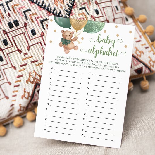 Invitation Baby Alphabet ABC Jeu Baby shower Teddy Bear Card