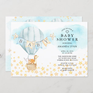 Invitation Baby Animals Hot Air Balloon Baby Boys Douche