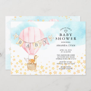 Invitation Baby Animals Hot Air Balloon Baby Girl Douche
