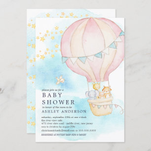 Invitation Baby Animals Hot Air Balloon Ride Baby Girl Douche