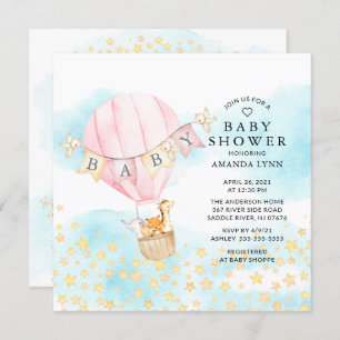 Invitation Baby Animals Hot Air Balloon Ride Girl Baby shower