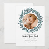 Invitation Baby Announcement Photo Card Wreath Baby greenery (Devant / Derrière)