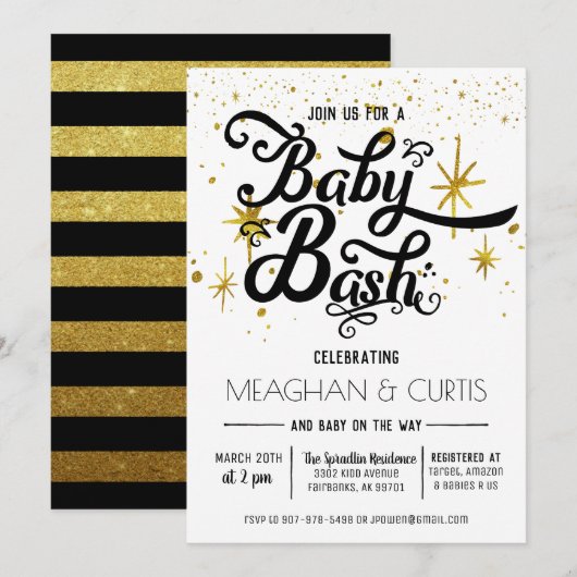 Invitation Baby Bash | Noir, Blanc & Or (Devant / Derrière)