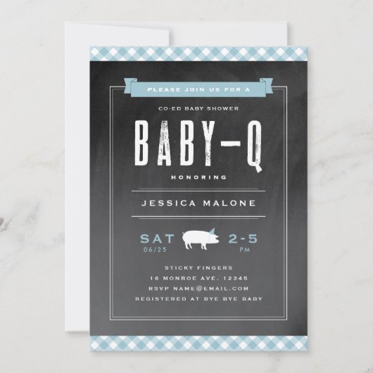 Invitation Baby BBQ Gingham shower bébé mixte (Devant)