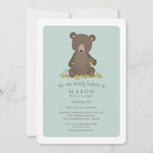 Invitation Baby Bear Cub Animal Thème Anniversaire (Devant)