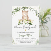 Invitation Baby Bear Greenery Gold Floral Baby shower (Debout devant)