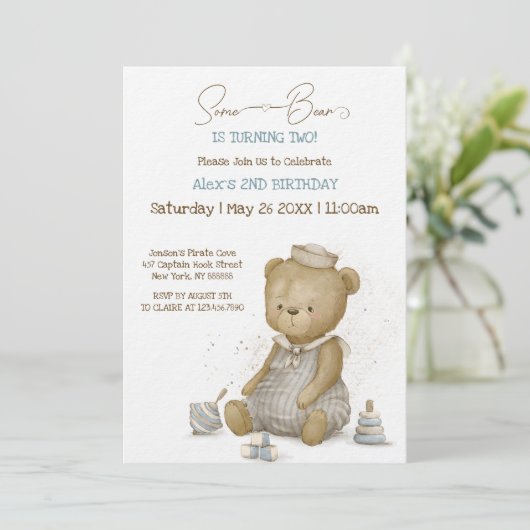 Invitation Baby Bear Sailor Anniversaire (Debout devant)