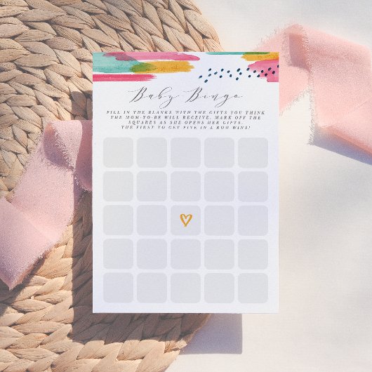 Invitation Baby Bingo Moderne Abstrait rose & bleu Aquarelle