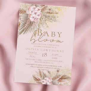 Invitation Baby Bloom Blush Rose Boho Fleurs Fille Douche
