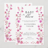 Invitation Baby Bloom Fleur sauvage Garden Bold Rose Girl Dou (Devant / Derrière)