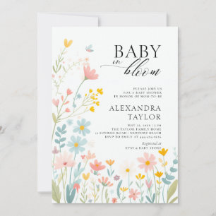 Invitation Baby Bloom Pastel Fleur sauvage Boho Baby Girl Dou