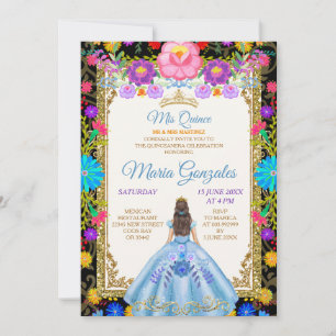Invitation Baby Blue Arrière - plan Mexicain Mis Quince Invit