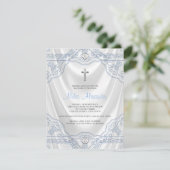 Invitation Baby Blue Baptism Christening White Satin (Debout devant)