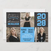 Invitation Baby Blue & Black Chalkboard 3 Photo Graduation (Devant)