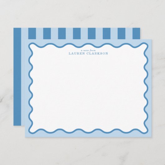 Invitation Baby Blue & Blue Wavy Border Note Card (Devant / Derrière)
