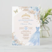 Invitation Baby Blue Boho Floral Quinceañera 15e anniversaire (Debout devant)