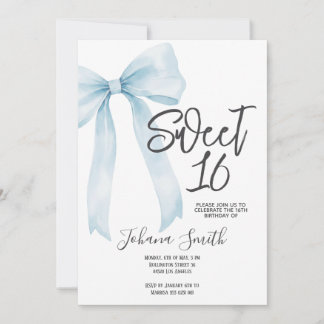 Invitation Baby Blue Bow Sweet Sixteen Girl Birthday Party