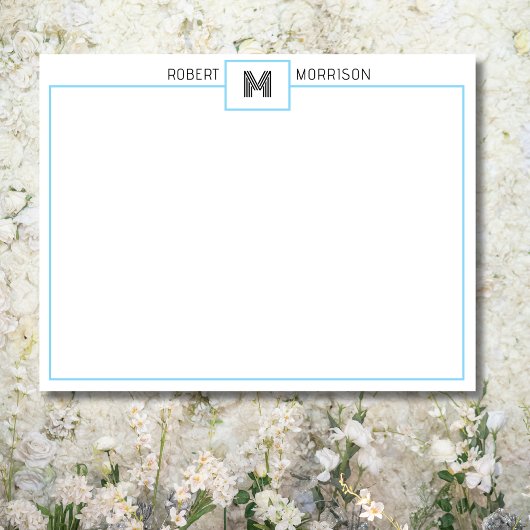 Invitation Baby Blue Chic Monogram Stationery Note Card