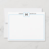 Invitation Baby Blue Chic Monogram Stationery Note Card (Devant)