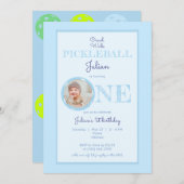Invitation Baby Blue Crawl Walk Pickleball Thème 1er annivers (Devant / Derrière)