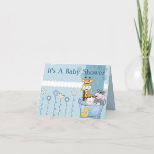 Invitation Baby Blue Dots Animaux Fleurs Baby shower