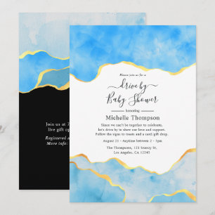 Invitation Baby Blue et Agate Or Drive By Shower