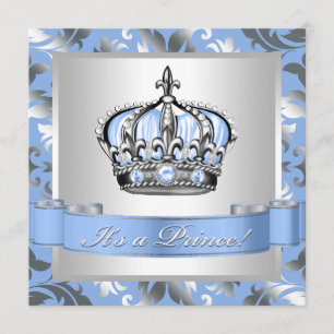 Invitation Baby Blue et Prince Argent Baby Shower