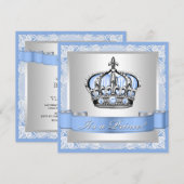 Invitation Baby Blue et Prince Silver Fête de Naissance (Devant / Derrière)
