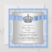 Invitation Baby Blue et Prince Silver Fête de Naissance (Dos)