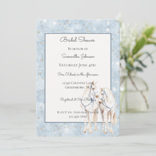 Invitation Baby Blue Faux Pailleté Mariage Blanc Chevaux