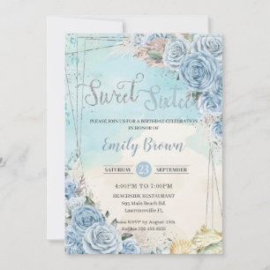 Invitation Baby Blue Floral Beach Pampas Sweet 16 Anniversair