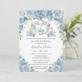 Invitation Baby Blue Floral Cendrillon Coach Quinceañera (Debout devant)