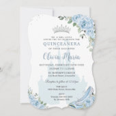 Invitation Baby Blue Floral Princess Chaussure en verre Quinc (Devant)