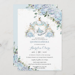 Invitation Baby Blue Floral Princess Coach Quinceanera Court