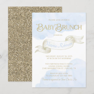 Invitation Baby Blue Gold Aquarelle Garçon Baby Shower Brunch