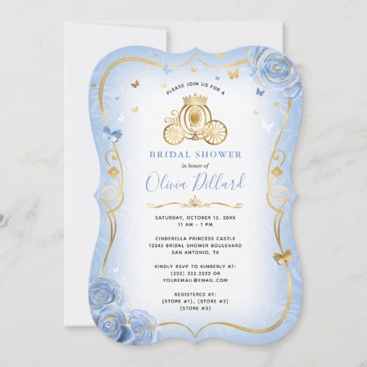 Invitation Baby Blue Gold Cinderella Princess Fête des mariée (Devant)