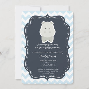 Invitation Baby Blue Hippo