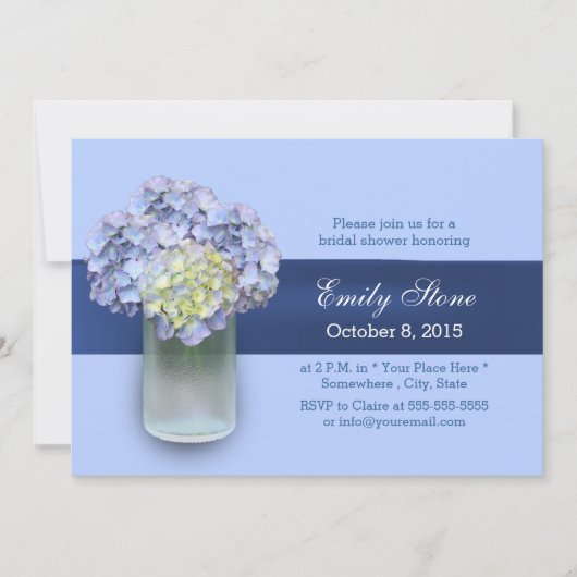 Invitation Baby Blue Hydrangea Mason Jar Fête des mariées (Devant)