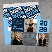 Invitation Baby Blue & Navy Chalkboard 3 Photo Graduation