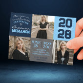 Invitation Baby Blue & Navy Chalkboard 3 Photo Graduation