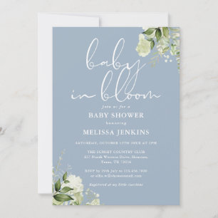 Invitation Baby Blue Poussiéreux En Fleur La verdure Baby Sho