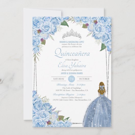 Invitation Baby Blue Quinceanera Cinderella Princess Annivers (Devant)