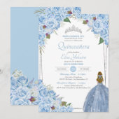 Invitation Baby Blue Quinceanera Cinderella Princess Annivers (Devant / Derrière)