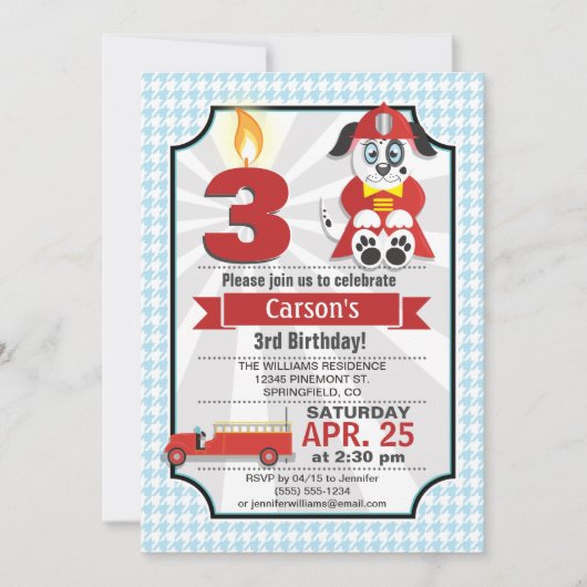 Invitation Baby Blue & Red Firefighter, fête d'anniversaire p (Devant)