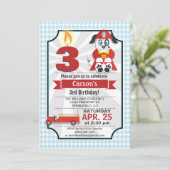 Invitation Baby Blue & Red Firefighter, fête d'anniversaire p (Debout devant)
