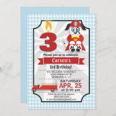 Invitation Baby Blue & Red Firefighter, fête d'anniversaire p (Devant / Derrière)