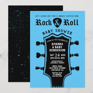 Invitation Baby Blue Rock and Roll Guitare Baby Shower