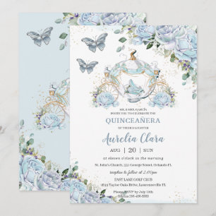 Invitation Baby Blue Roses Princesse Cinderella Quinceañera