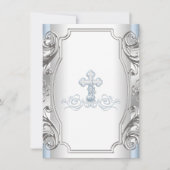 Invitation Baby Blue Silver Cross Boy Baptism Christening (Devant)